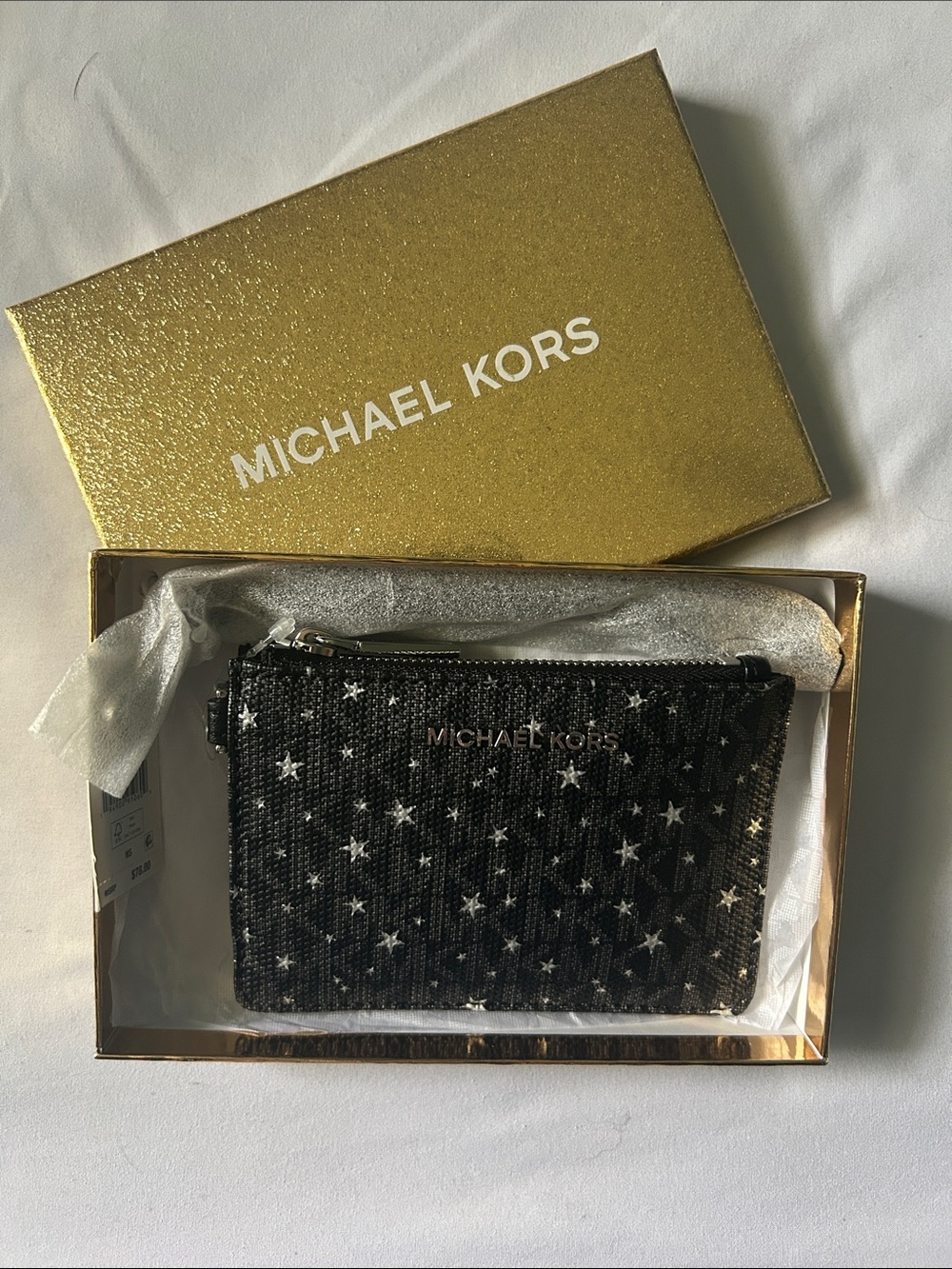 Michael Kors Black White Stars Signiture Logo Jet Set Travel Small Coin Purse